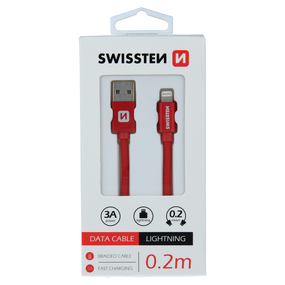 Swissten Textile Lightning Cable - 71523106 - 0.2m - Red