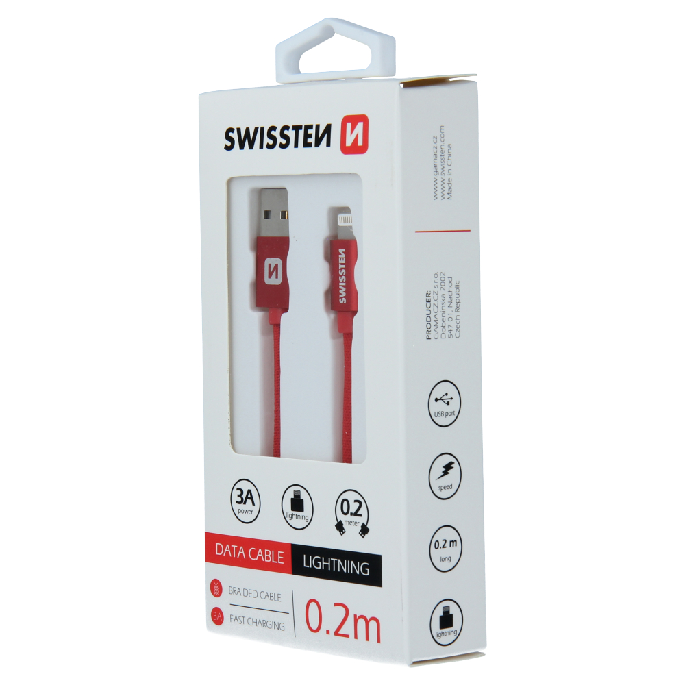 Swissten Textile Lightning Cable - 71523106 - 0.2m - Red