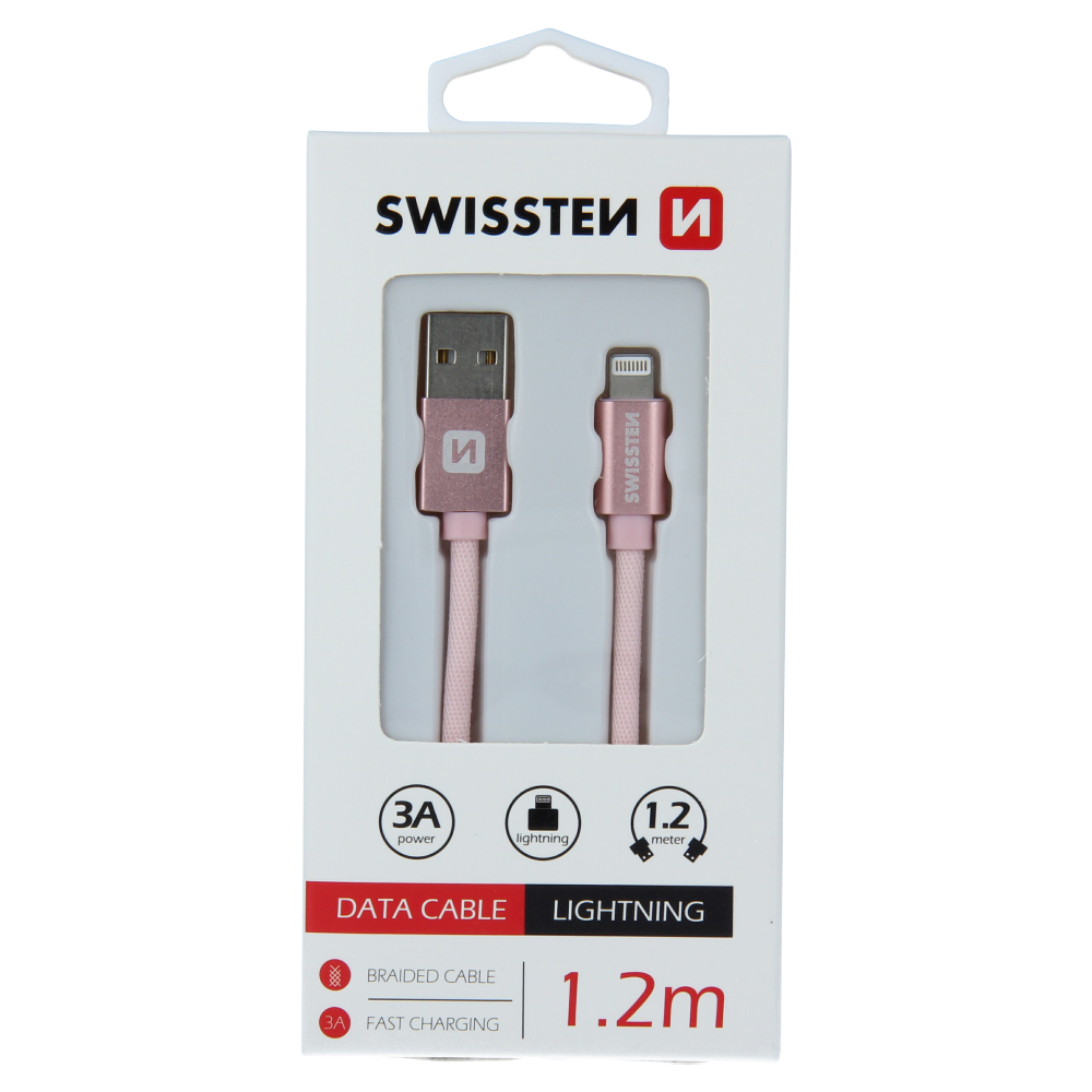 Swissten Textile Lightning Cable - 71523205 - 1.2m - Rose Gold