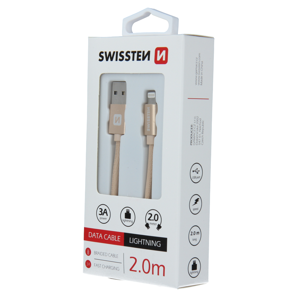 Swissten Textile Lightning Cable - 71523304 - 2m - Gold