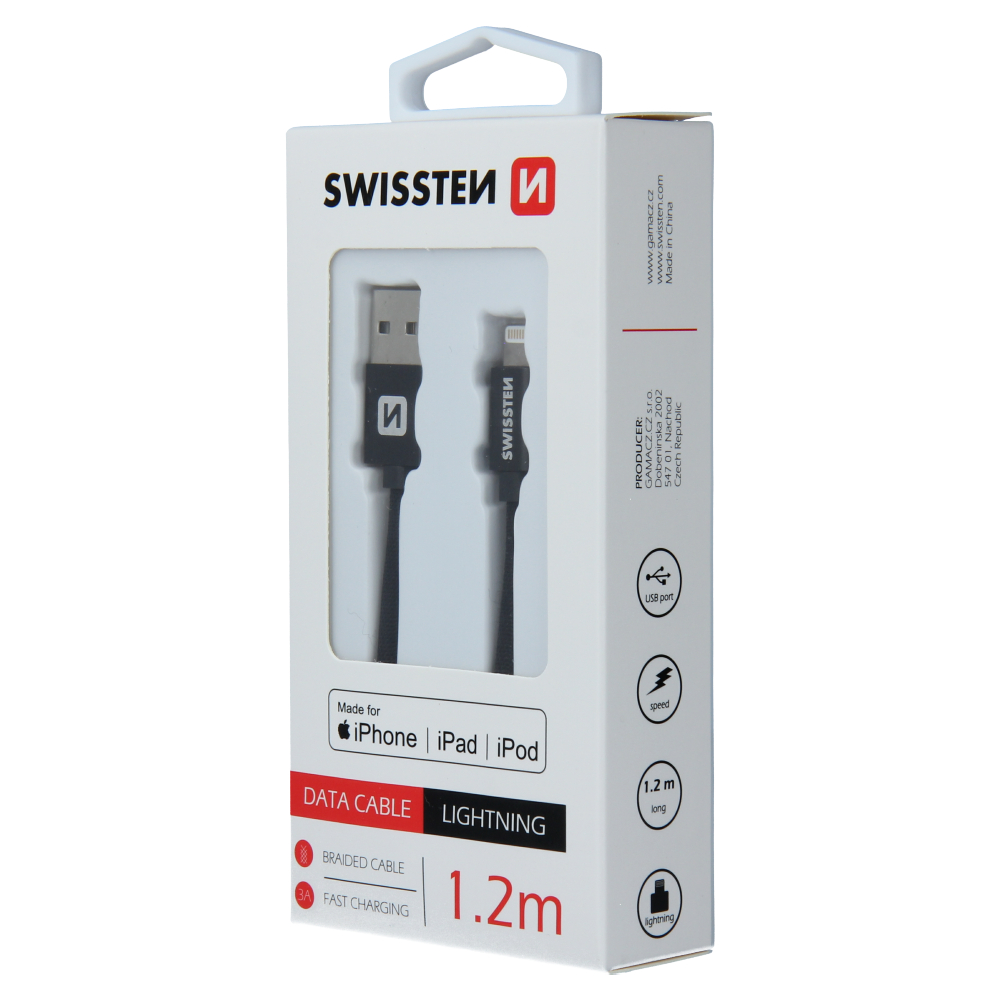 Swissten Textile MFI Lightning Cable - 71524201 - 1.2m - Black