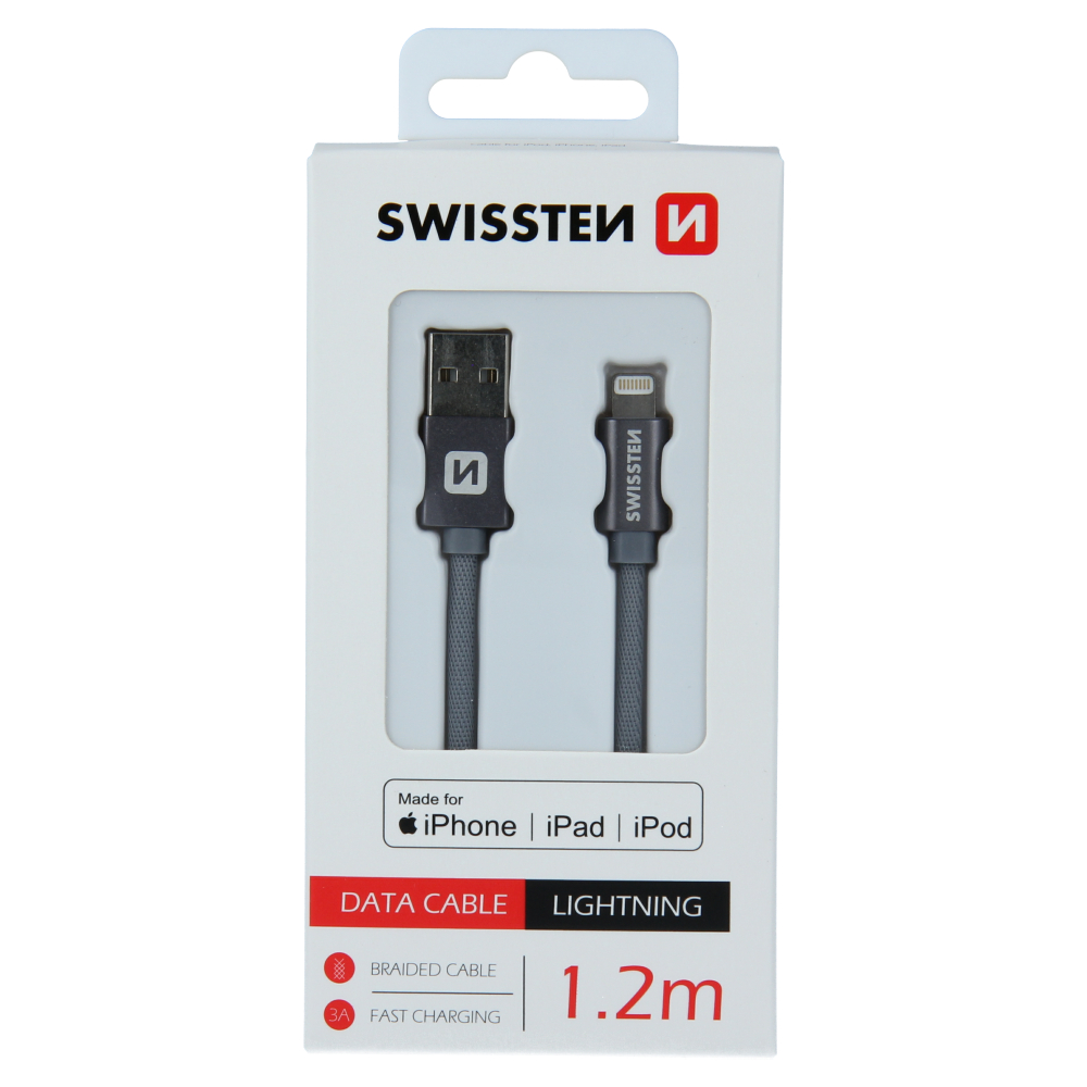 Swissten Textile MFI Lightning Cable - 71524202 - 1.2m - Grey