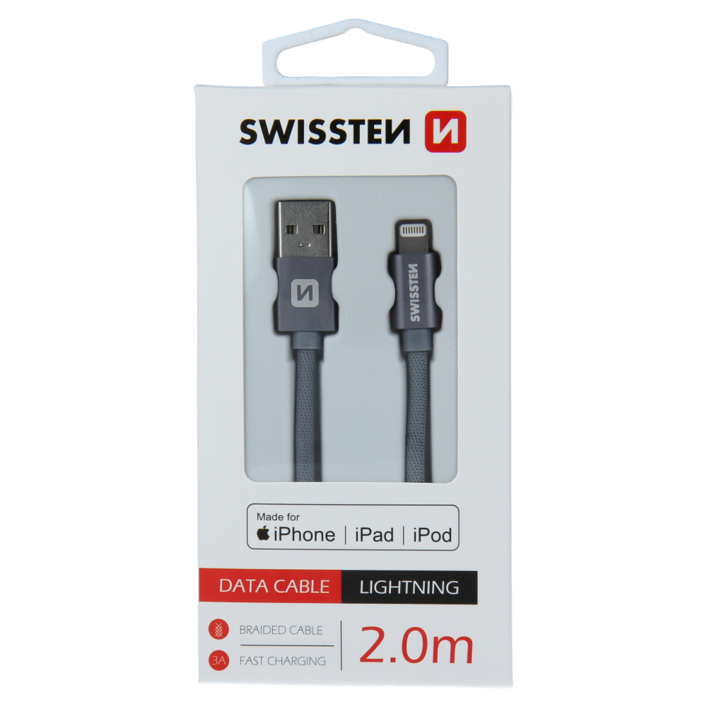 Swissten Textile MFI Lightning Cable - 71524302 - 2m - Grey
