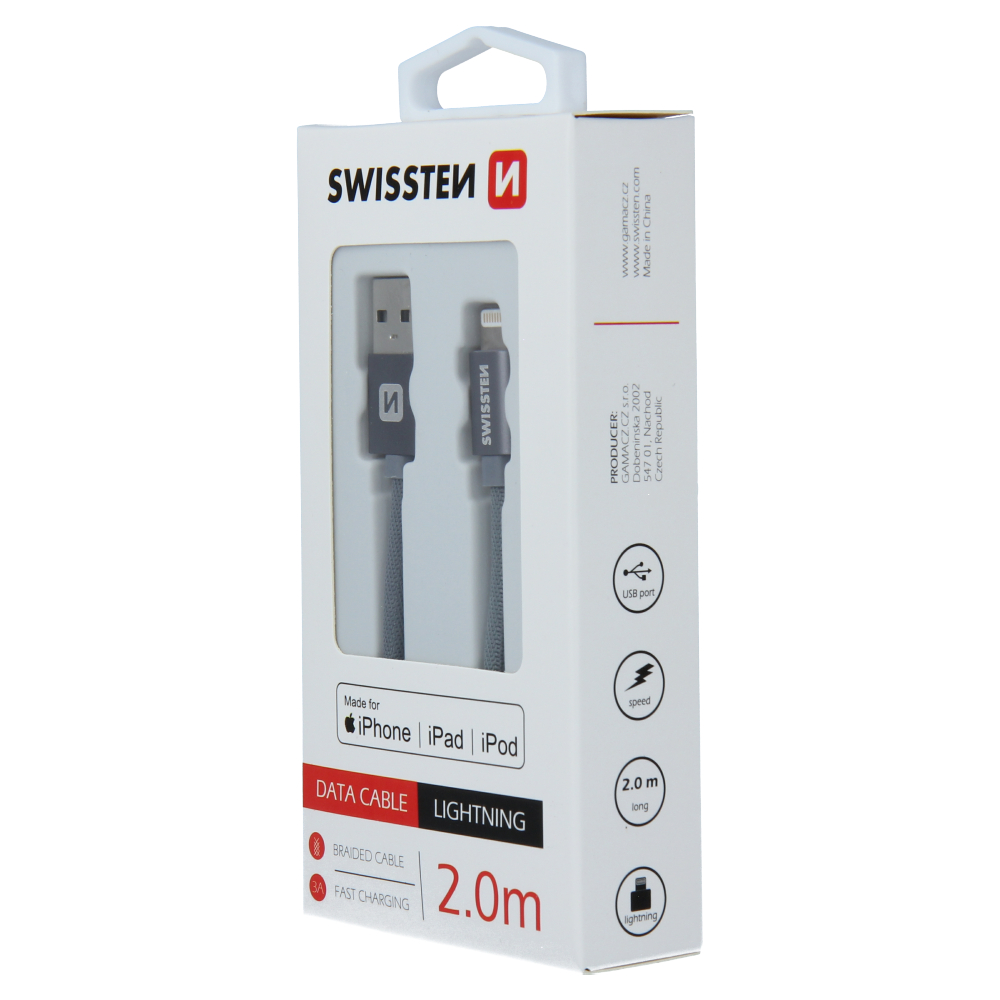 Swissten Textile MFI Lightning Cable - 71524302 - 2m - Grey