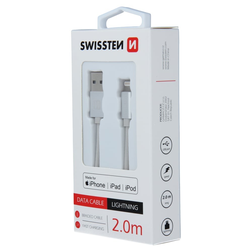 Swissten Textile MFI Lightning Cable - 71524303 - 2m - Silver