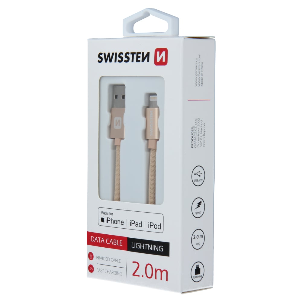 Swissten Textile MFI Lightning Cable - 71524304 - 2m - Gold