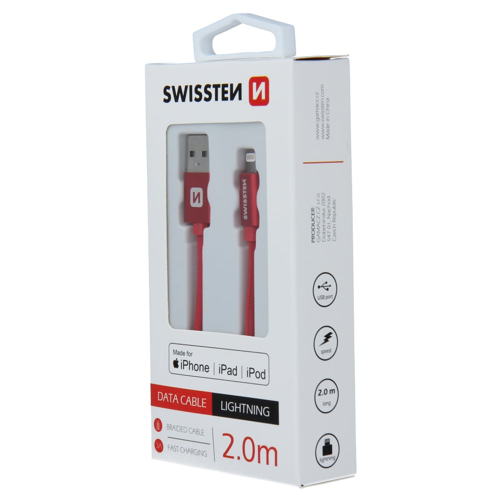 Swissten Textile MFI Lightning Cable - 71524306 - 2m - Red