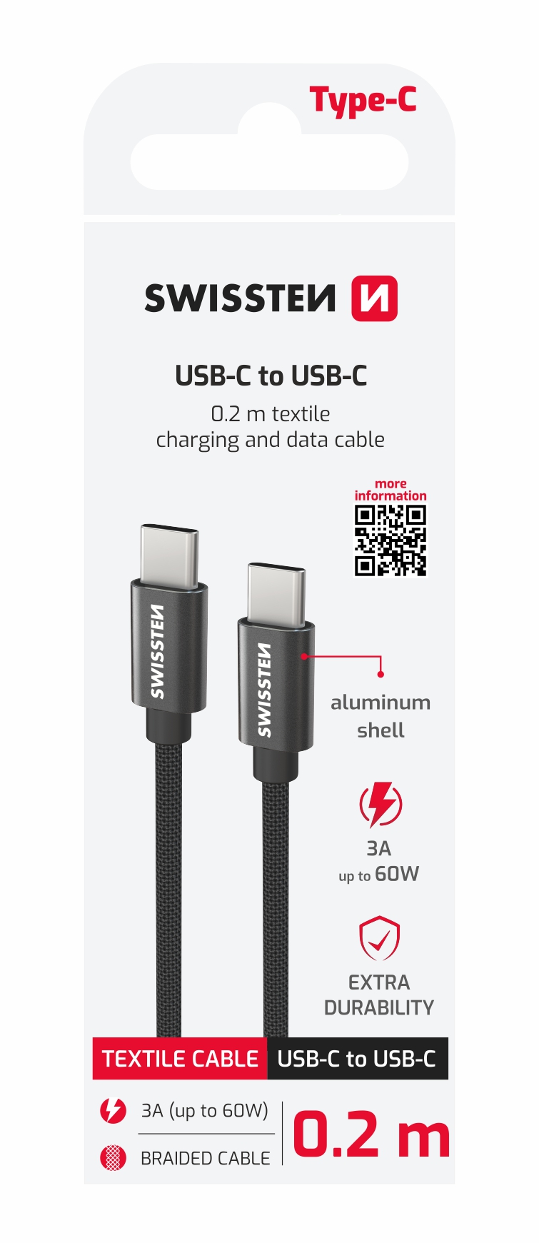 Swissten Textile USB-C Cable - 71527209 - 0.2m - White