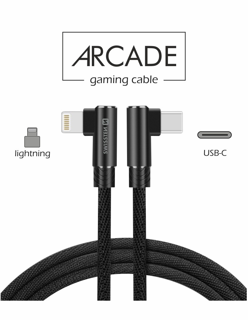 Swissten Arcade Gaming Type-C to Lightning Cable - 71529900 - 1.2m - Black