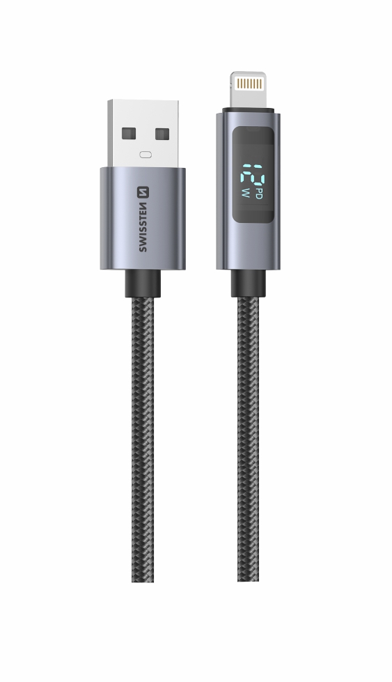 Swissten Lightning Cable To USB Cable With LCD - 71551071 - 1 Meter - Black