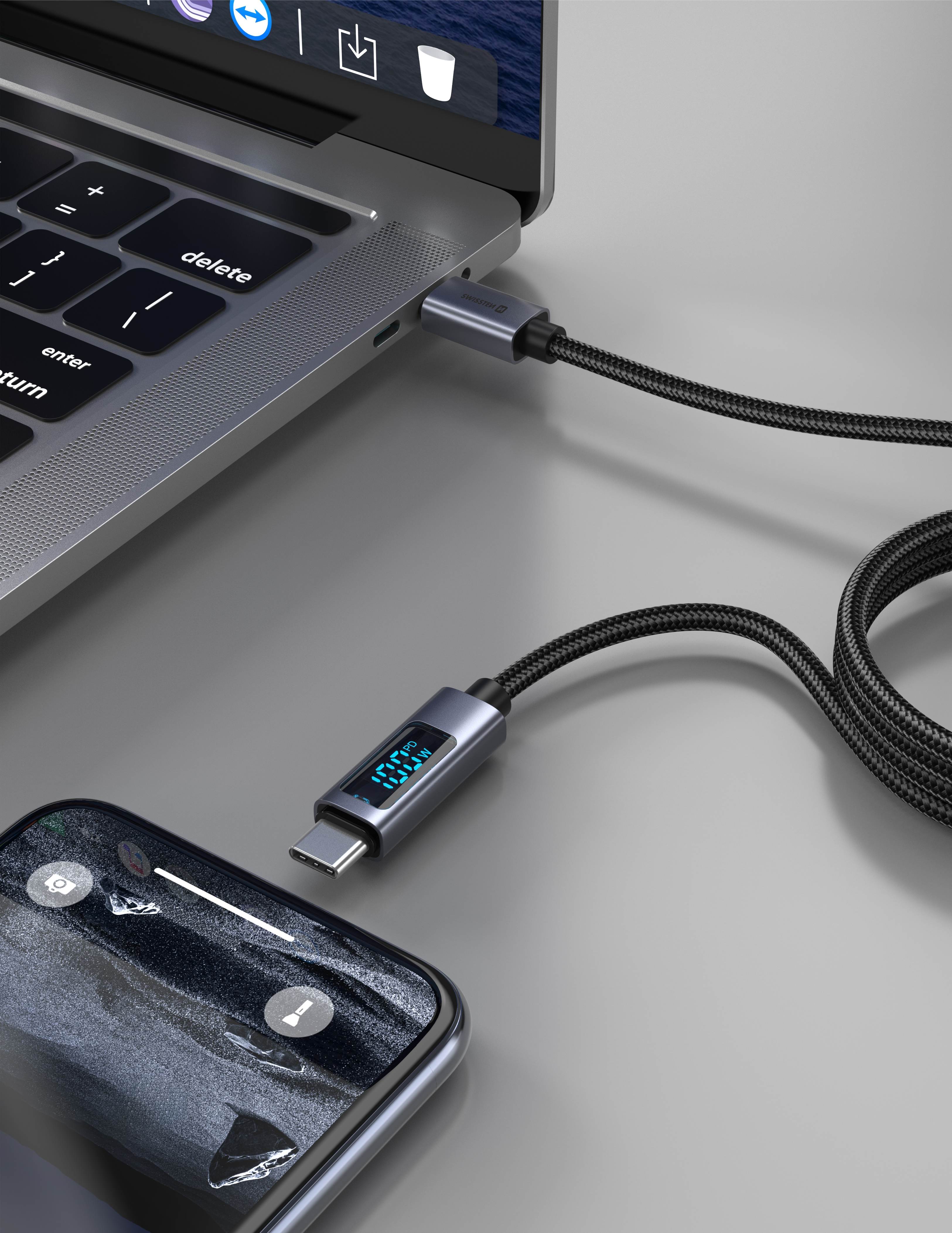 Swissten USB-C To USB-C Cable With LCD - 71551075 - 1 Meter - Black