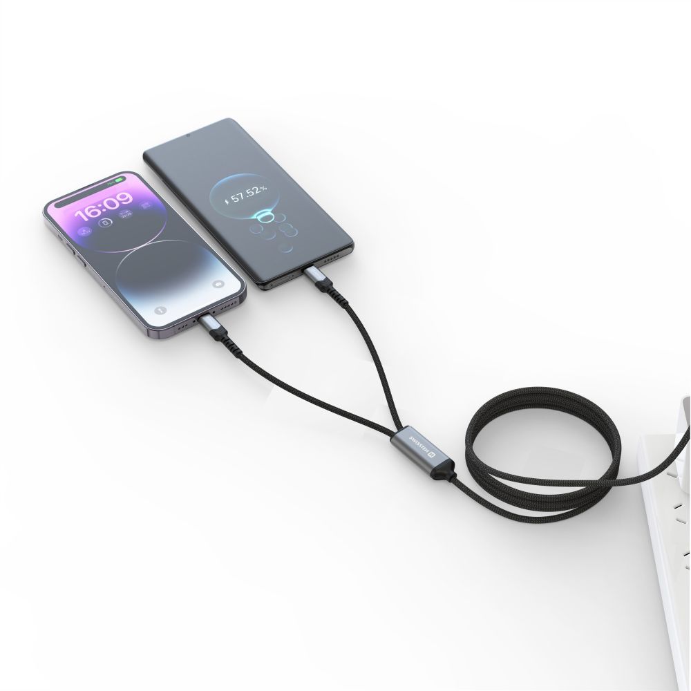 Swissten Textile 2-in-1 Dual USB-C Cable (100W) - 72501201 - 1.5 Meter