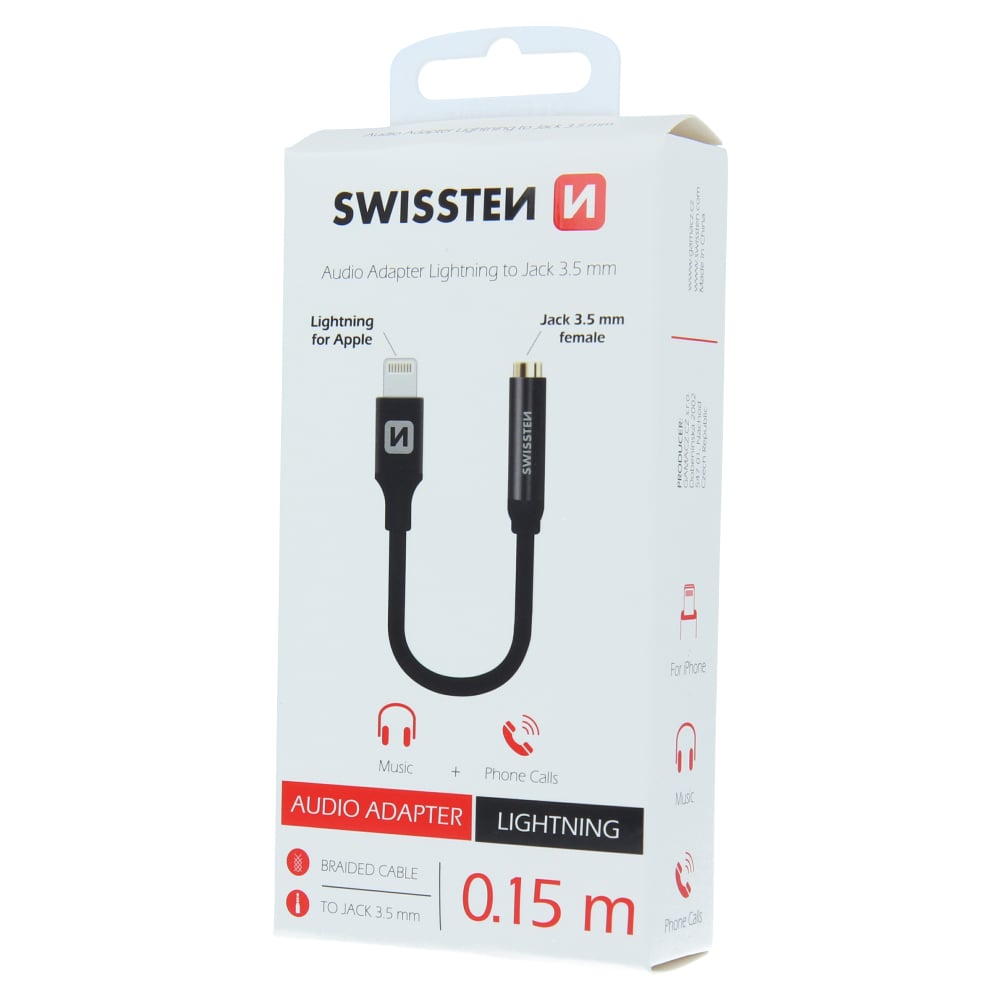 Swissten Textile 3.5mm Jack To Lightning Adapter - 73501211 - 0.15m - Black