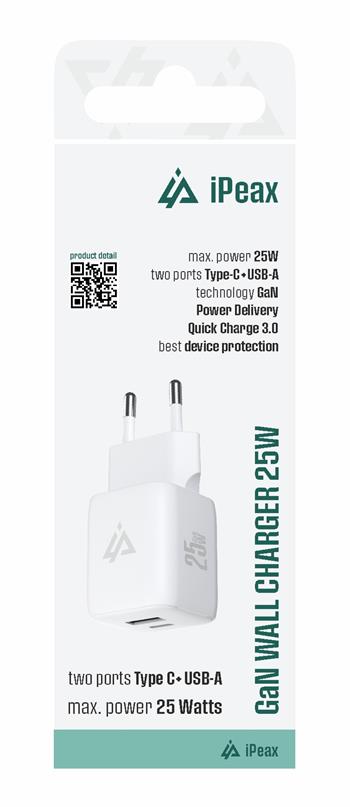 iPeax GaN USB-A + USB-C Wall Charger (25W) - 90010130 - White