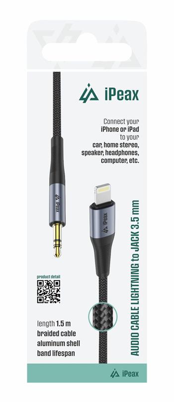 iPeax Lightning to 3.5mm (Male) Adapter - 90010138 - 1.5 Meter - Black
