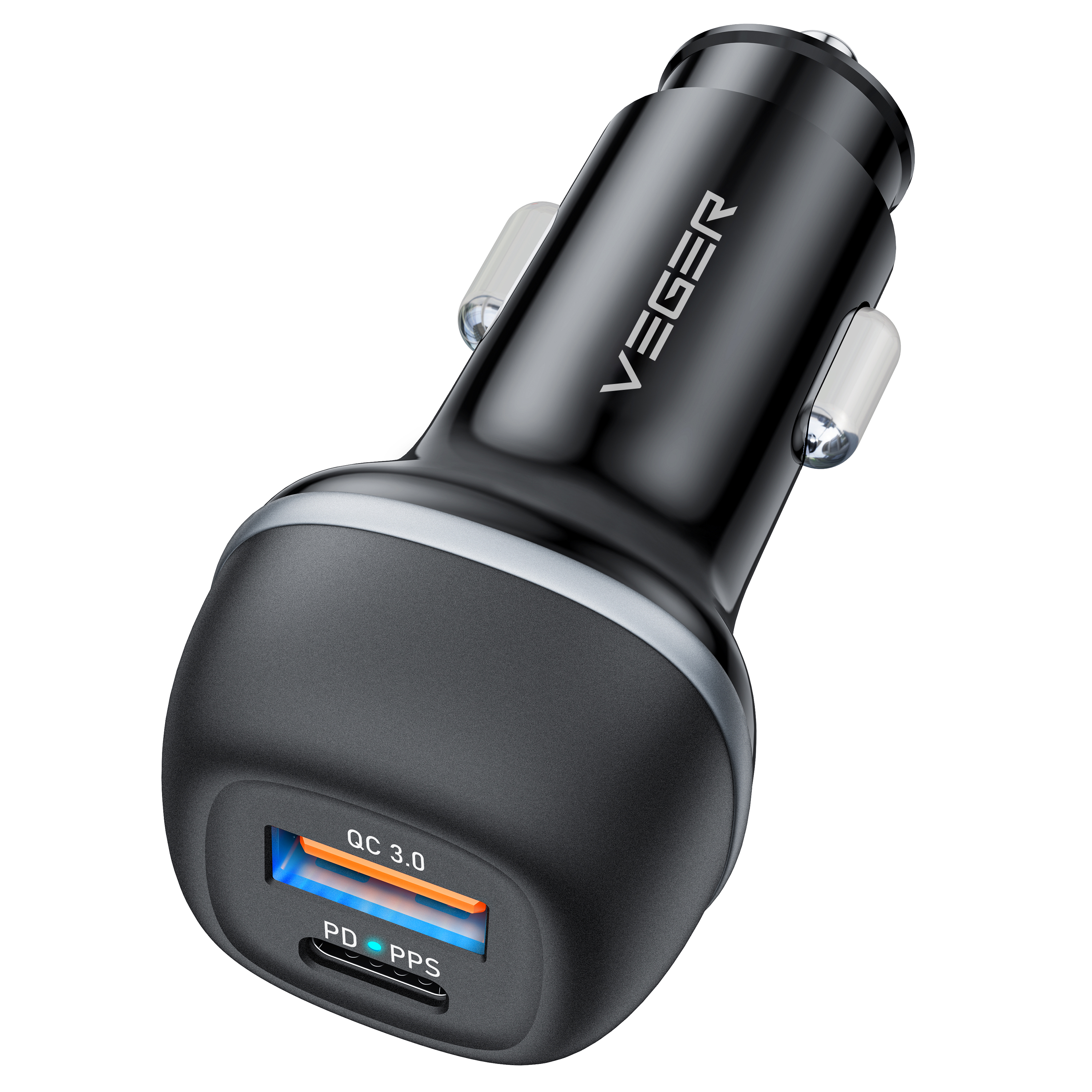 Veger Car Charger - Dual USB PD 51W Fast Charging - Black