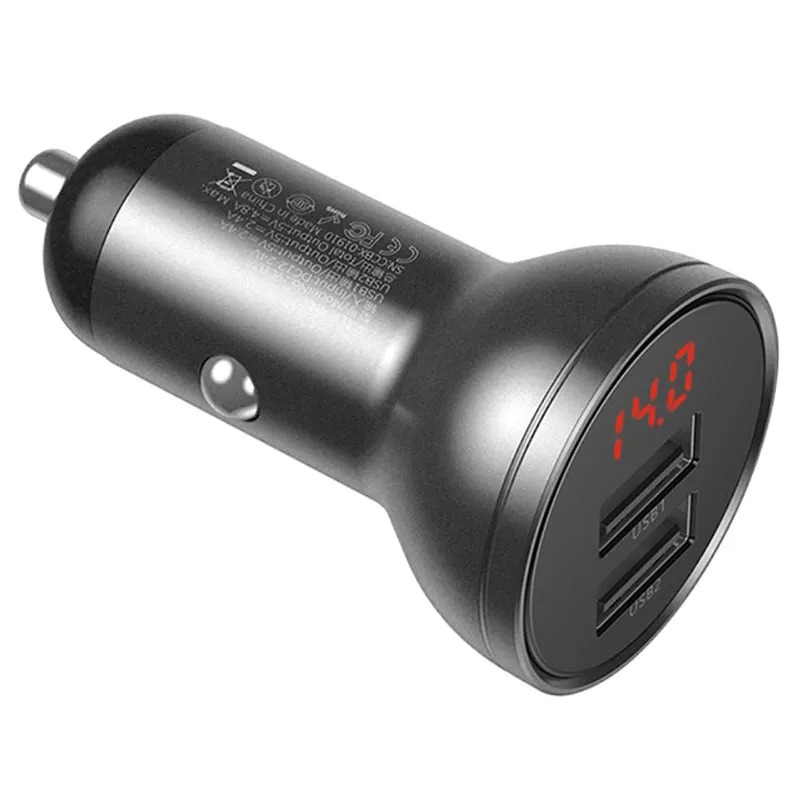 Baseus Car Charger Digital Display Dual USB 4.8A 24W Gray (CCBX-0G)