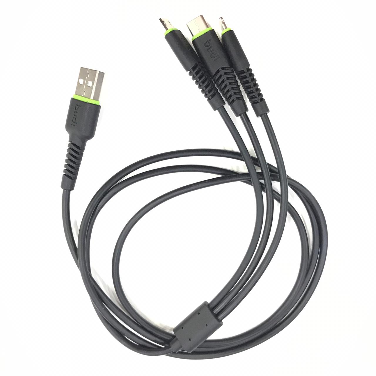 BUDI -  3 in 1 Multi Charging Cable - 3m - Black