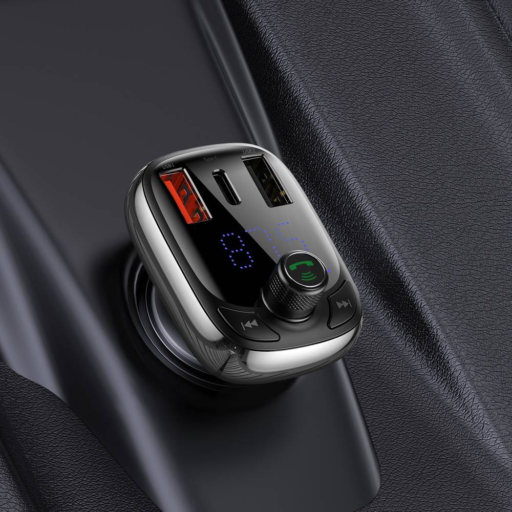 Baseus Car Charger Bluetooth Fm Transmitter T-typed Smart QuickCharger MP3 - Black (CCTM-F01)