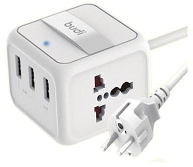 Budi 3 USB Home Charger With 2 General Socket 