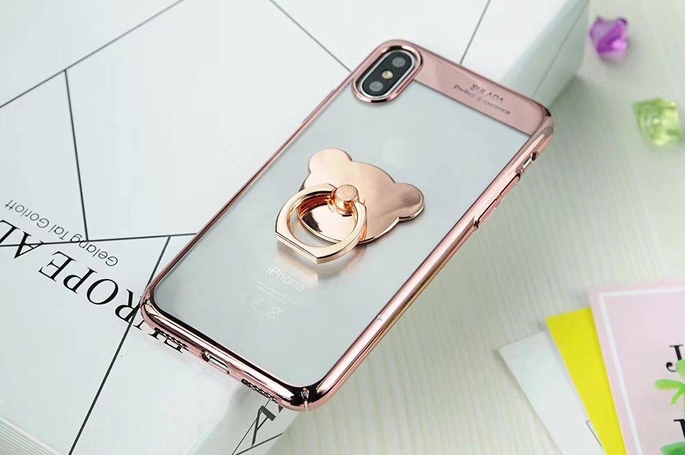 Apple iPhone X  - Sulada Bear Finger Holder TPU Case - Rose Gold