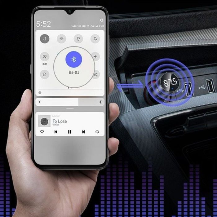 Baseus Car Charger Bluetooth FM Transmitter BT5.0, PPS, QC3.0, AFC, FCP, 2xUSB 18W Gray (CCNLZ-D0G)