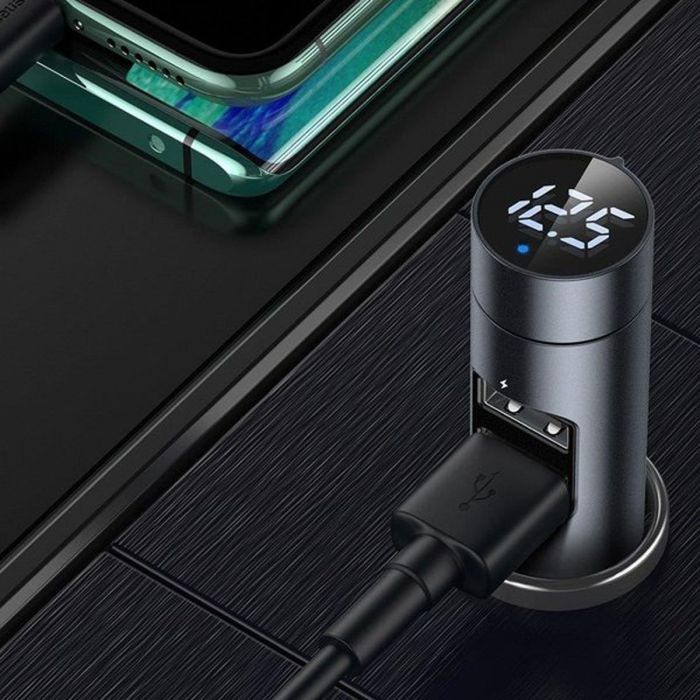 Baseus Car Charger Bluetooth FM Transmitter BT5.0, PPS, QC3.0, AFC, FCP, 2xUSB 18W Gray (CCNLZ-D0G)