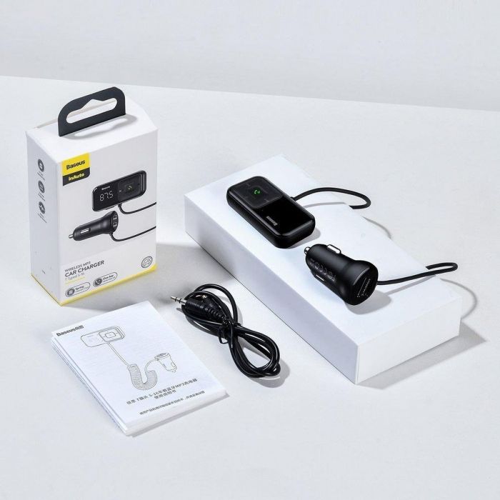 Baseus Car Charger Bluetooth Fm Transmitter T-typed S-16 with display 2xUSB MicroSD Black (CCTM-F01)