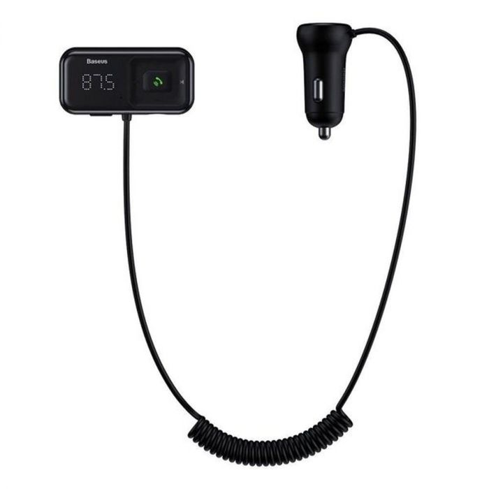 Baseus Car Charger Bluetooth Fm Transmitter T-typed S-16 with display 2xUSB MicroSD Black (CCTM-F01)