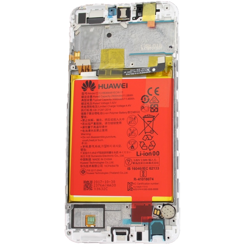 Huawei P Smart (FIG-LX1)  LCD Display + Touchscreen + Frame Incl. Battery 02351SVE White