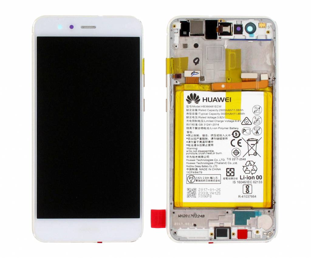 Huawei P10 Lite LCD Display + Touchscreen + Frame Incl. Battery 02351FSC/02351FSB White
