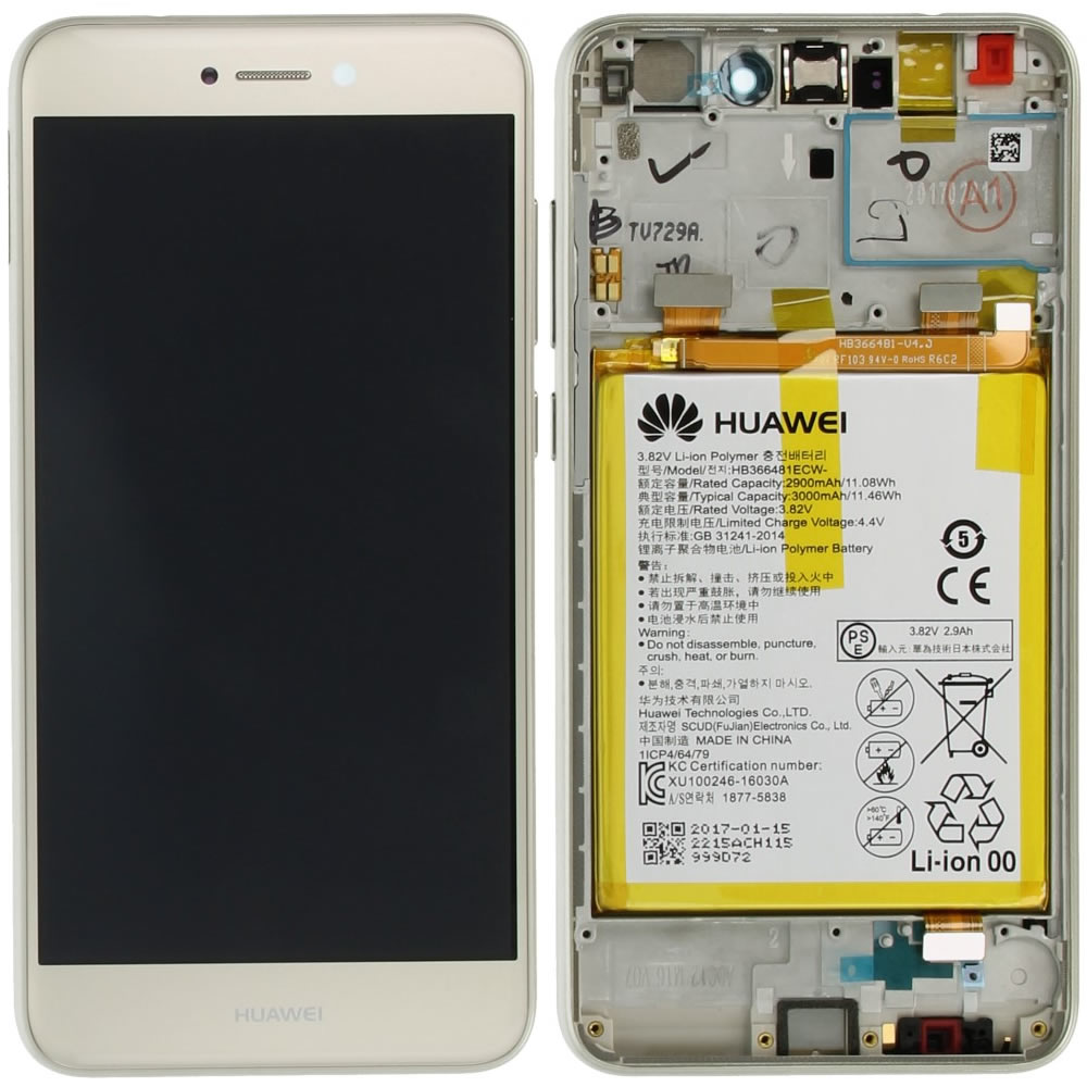 Huawei P8 Lite 2017 (PRA-LX1) LCD Display + Touchscreen + Frame Incl. Battery 02351VBR/02351DNF Gold