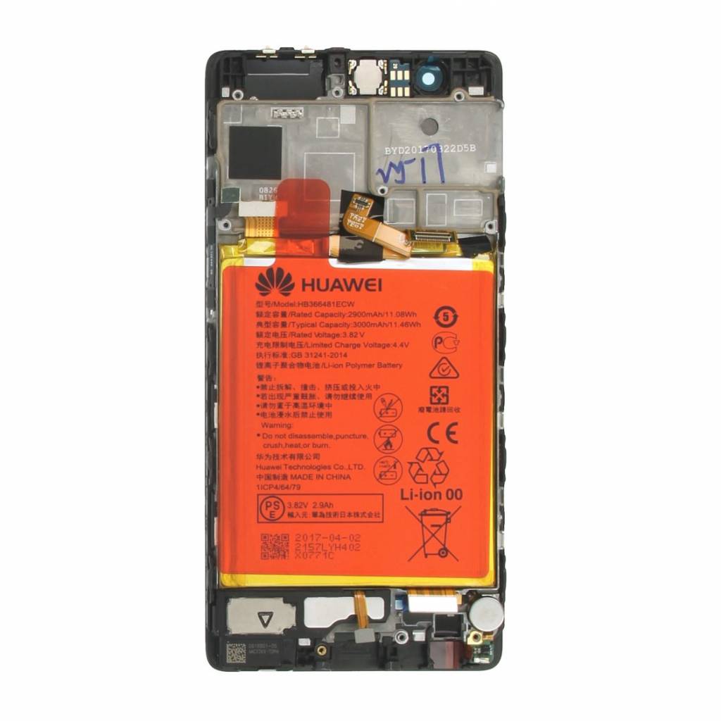 Huawei P9 LCD Display + Touchscreen + Frame Incl. Battery and Parts 02350RPT Black