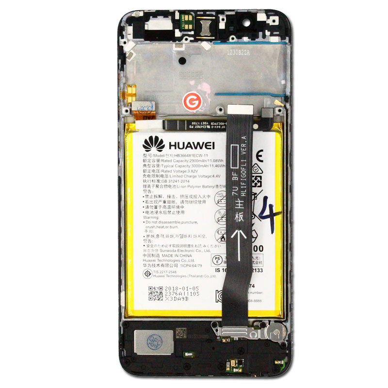 Huawei P Smart (FIG-LX1)  LCD Display + Complete Housing (Pulled) - Black