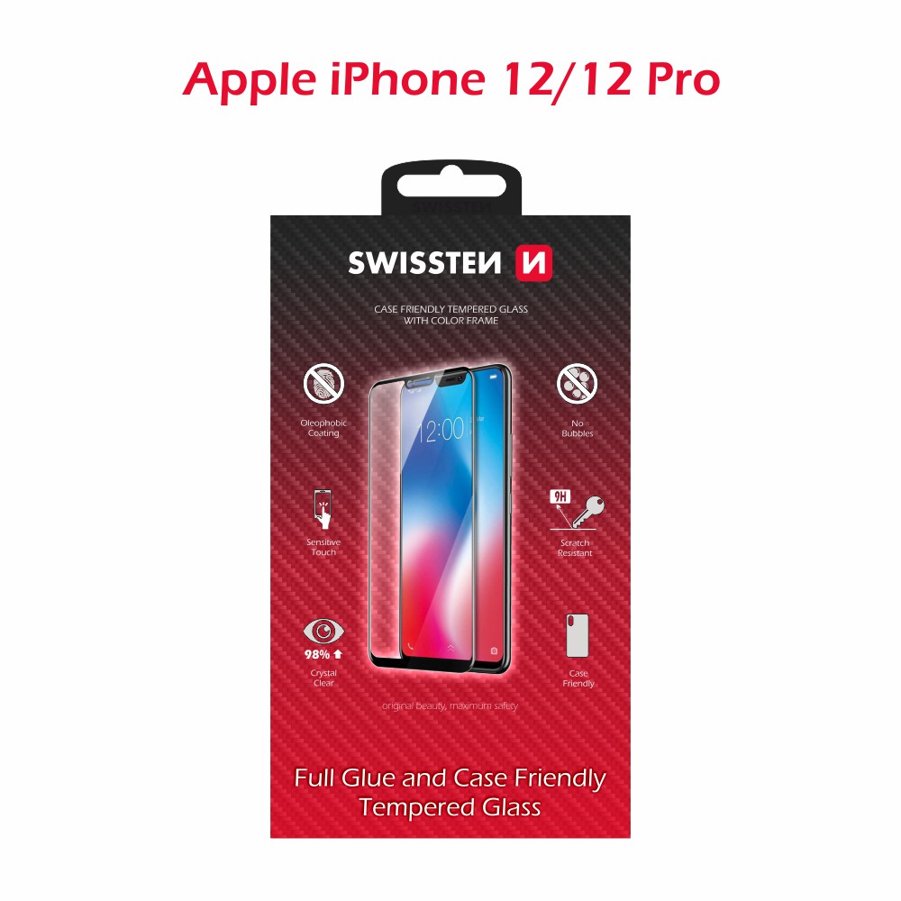 Swissten iPhone 12/iPhone 12 Pro Tempered Glass - 54501776 - Full Glue - Black