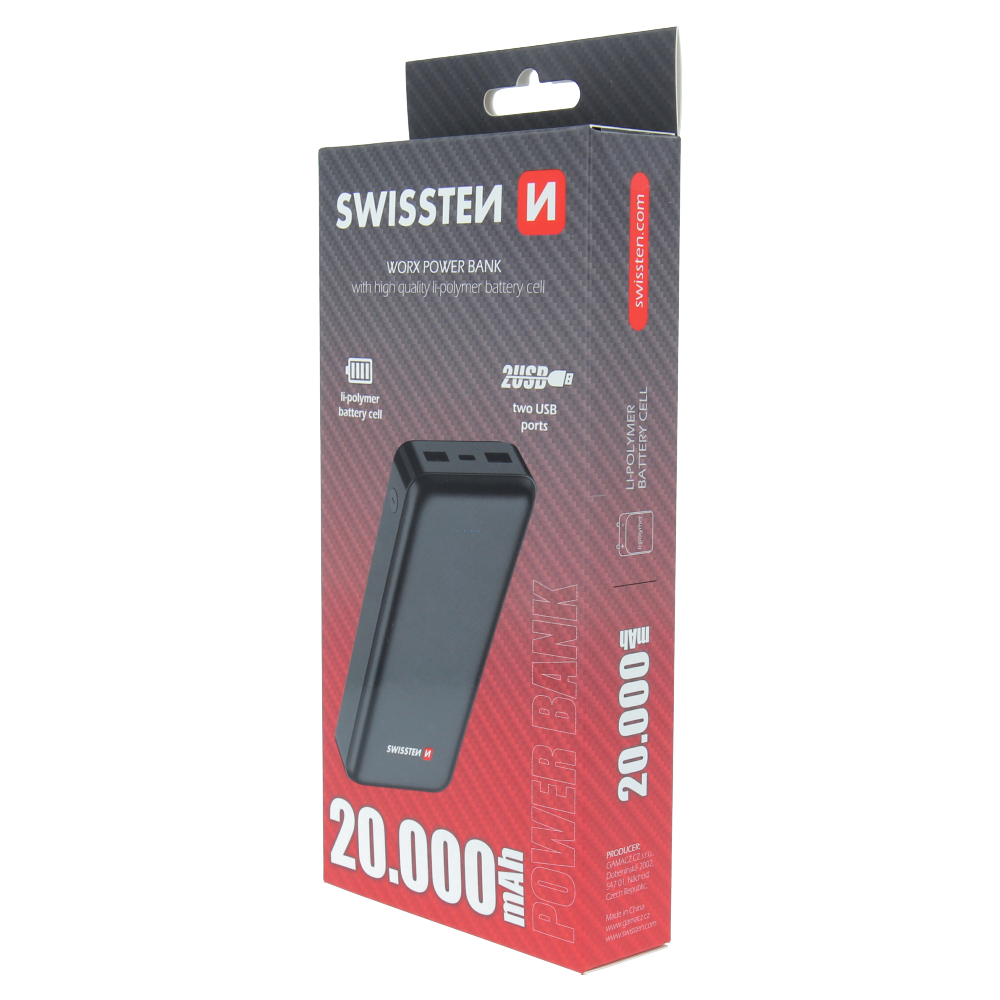 Swissten  Worx Powerbank - 20.000 mAh - Black
