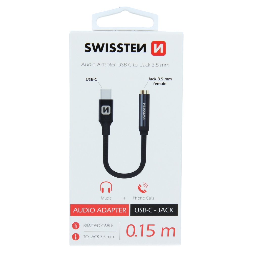 Swissten Audio Adapter USB-C / Jack (Female)  - 73501301 - 0.15M - Black