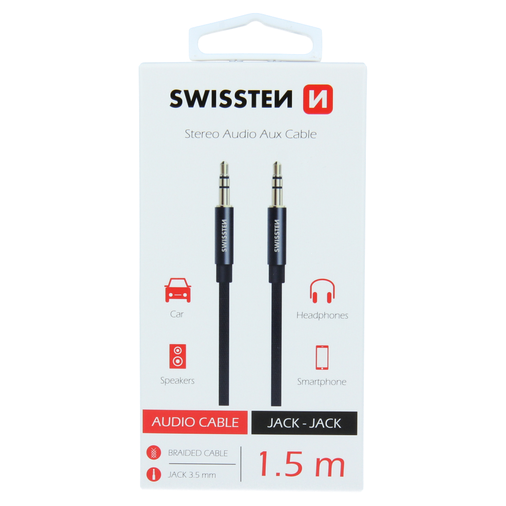 Swissten Textile Aux Cable - 73501101 - (Male to Male) 1.5M - Black