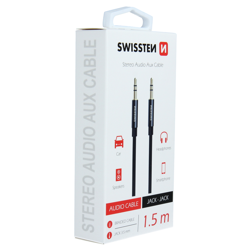 Swissten Textile Aux Cable - 73501101 - (Male to Male) 1.5M - Black