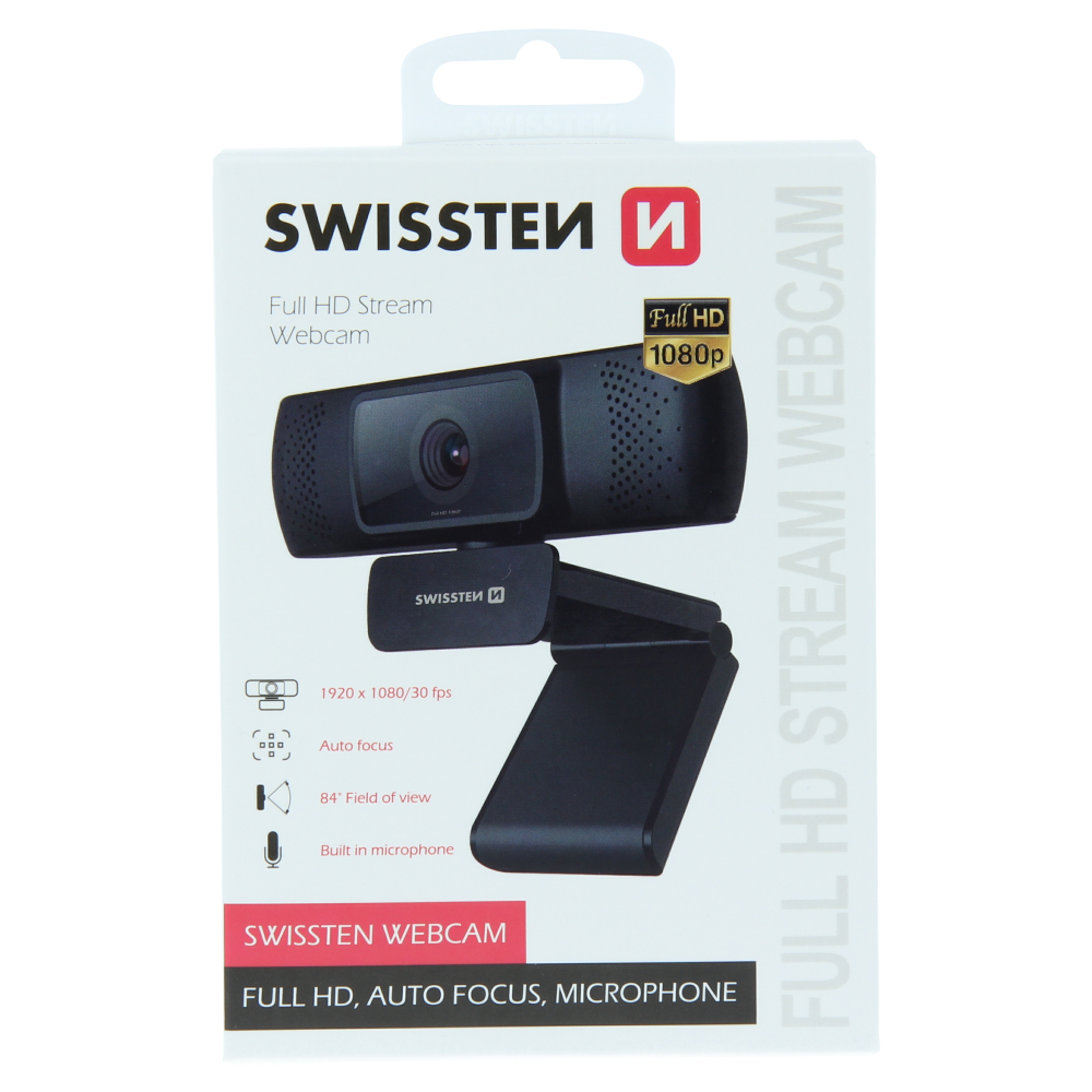Swissten Webcam - Built-In Microphone - 55000001 - Full HD 1080P - Black