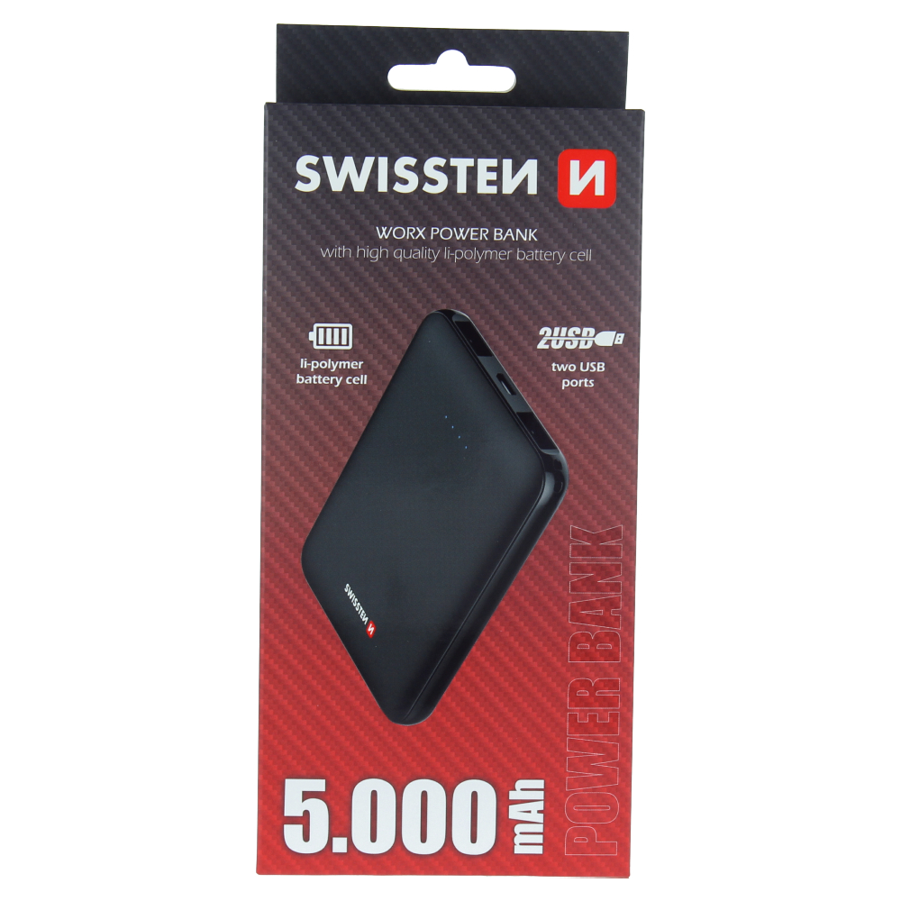 Swissten Worx Powerbank - 5000 mAh - Black