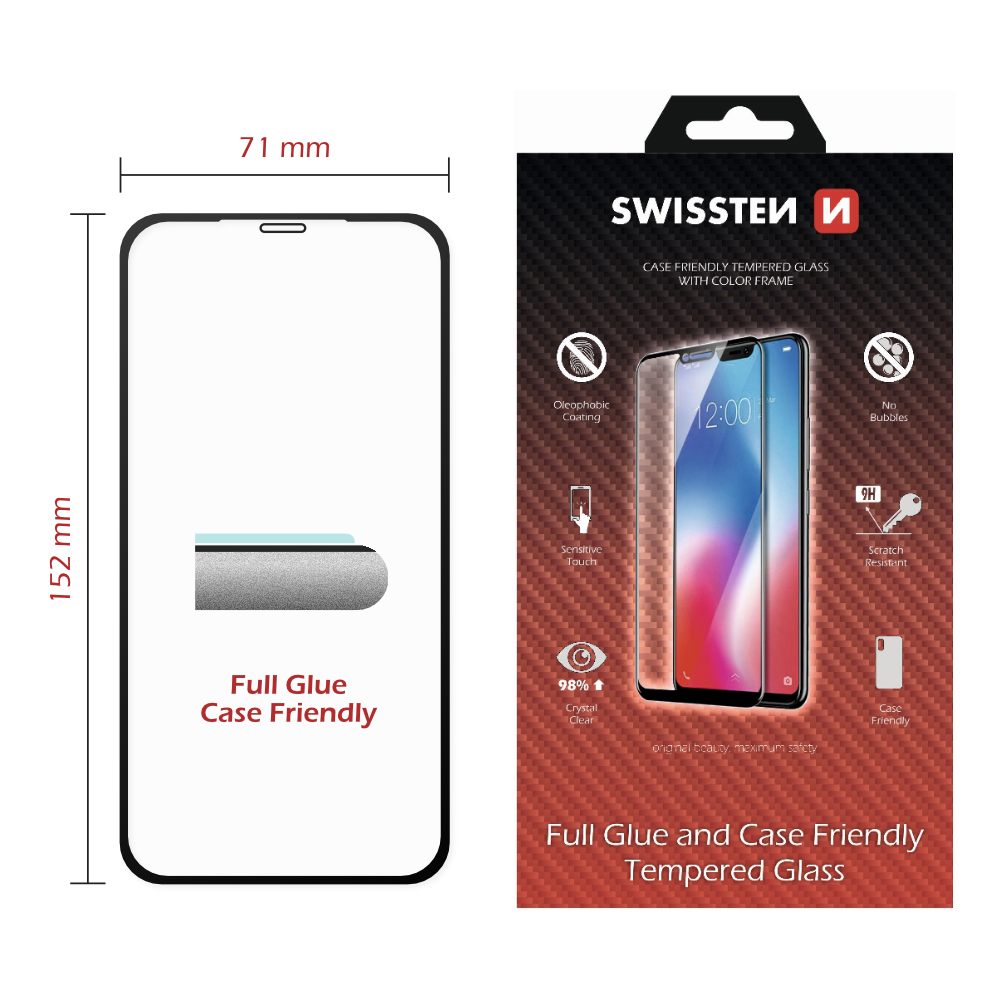 	Swissten iPhone XS Max Tempered Glass - 54501721 - Full Glue - Black