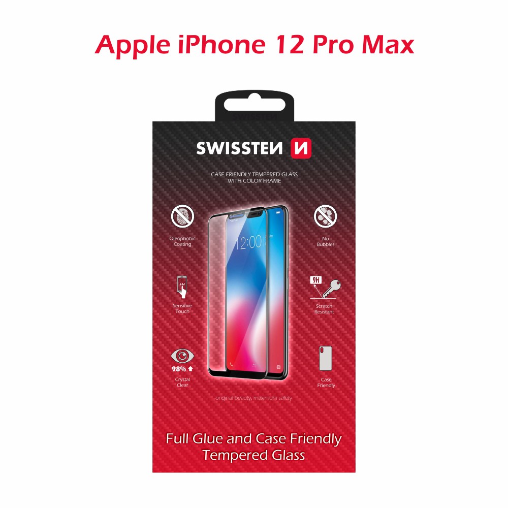Swissten iPhone 12 Pro Max Tempered Glass - 54501777 - Full Glue - Black