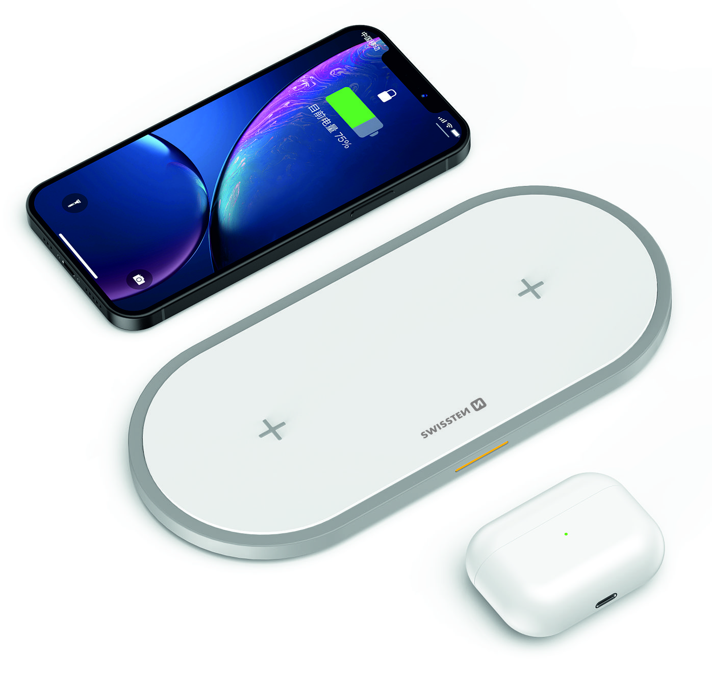 Swissten  Wireless Charger - 2 in 1 Qi Charging - 2x10W - White