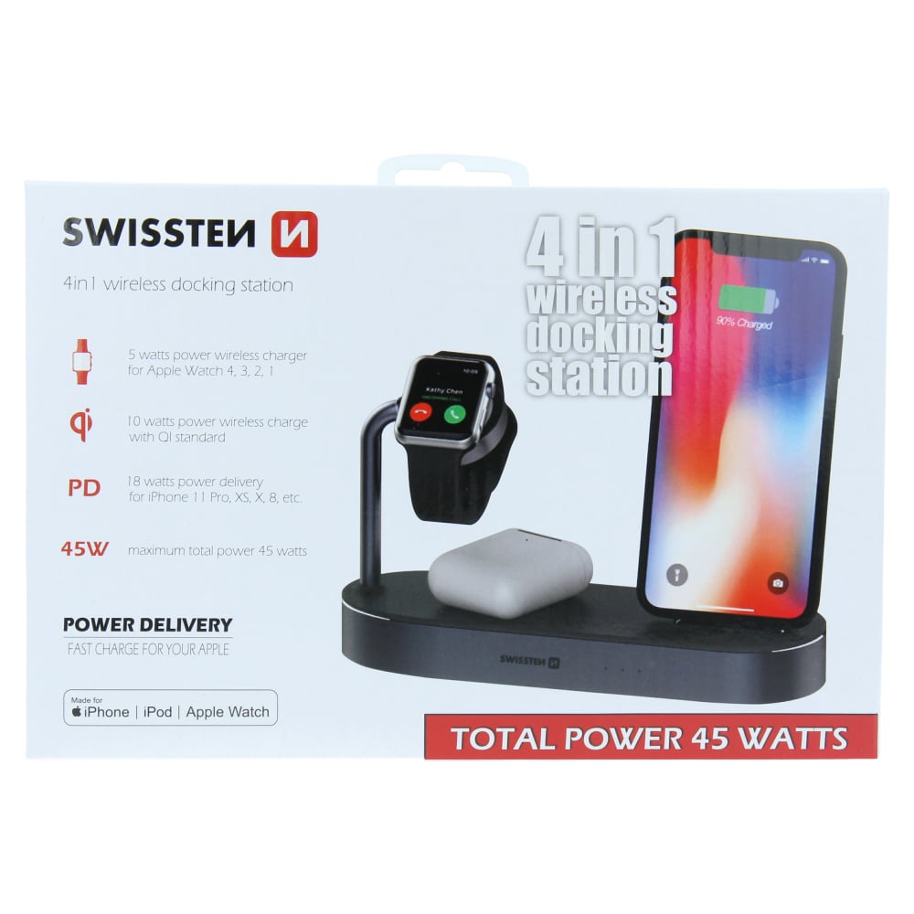 Swissten 4 in 1 Wireless Charging MFI Docking Station - 22055600 - 45 Watt