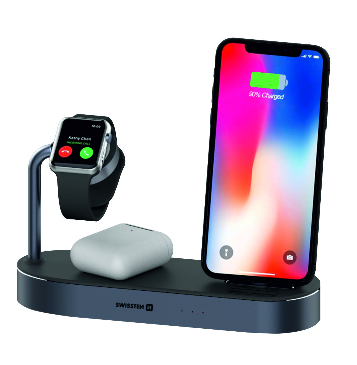 Swissten 4 in 1 Wireless Charging MFI Docking Station - 22055600 - 45 Watt
