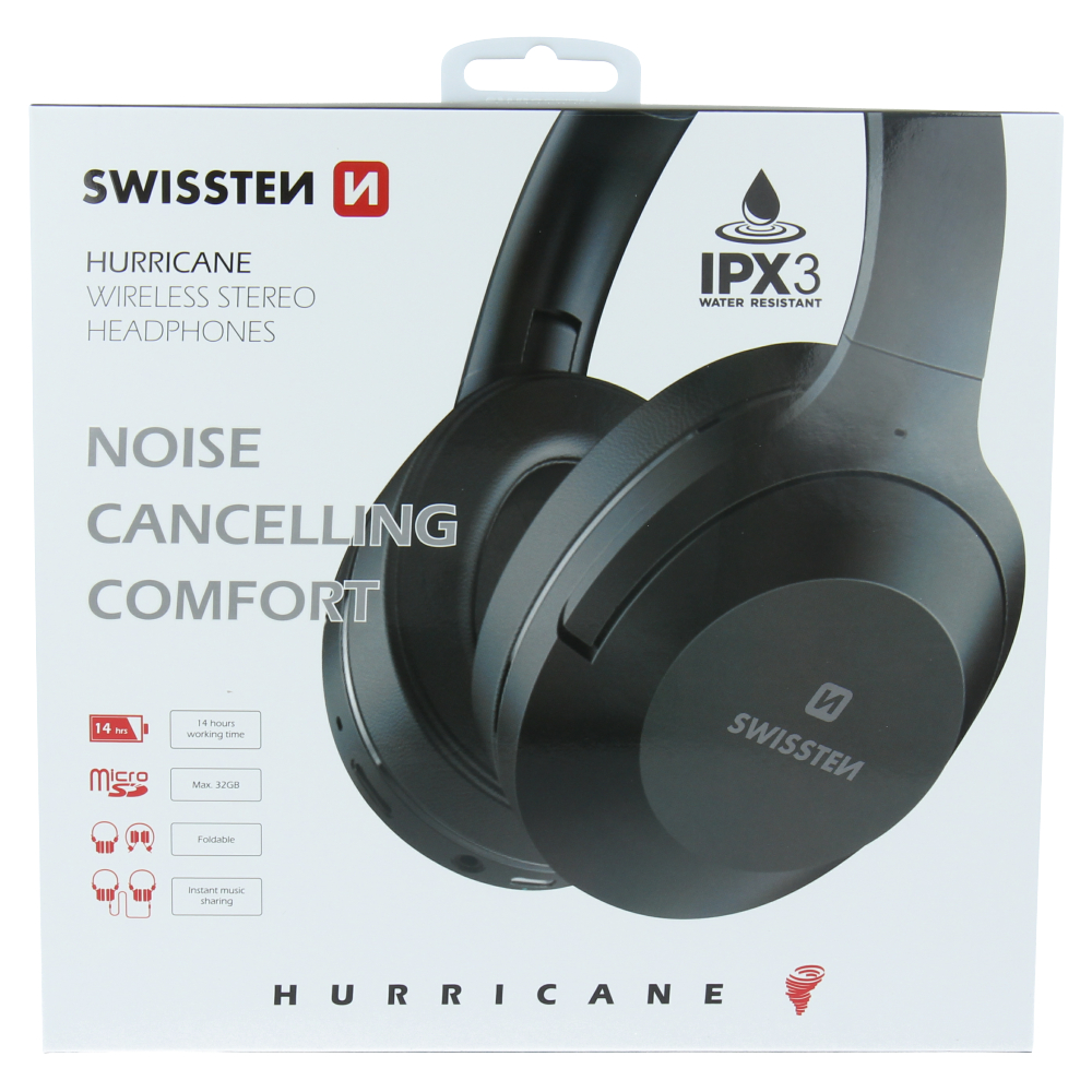 Swissten Hurricane Wireless Stereo Headphones - Noise Cancelling - Black