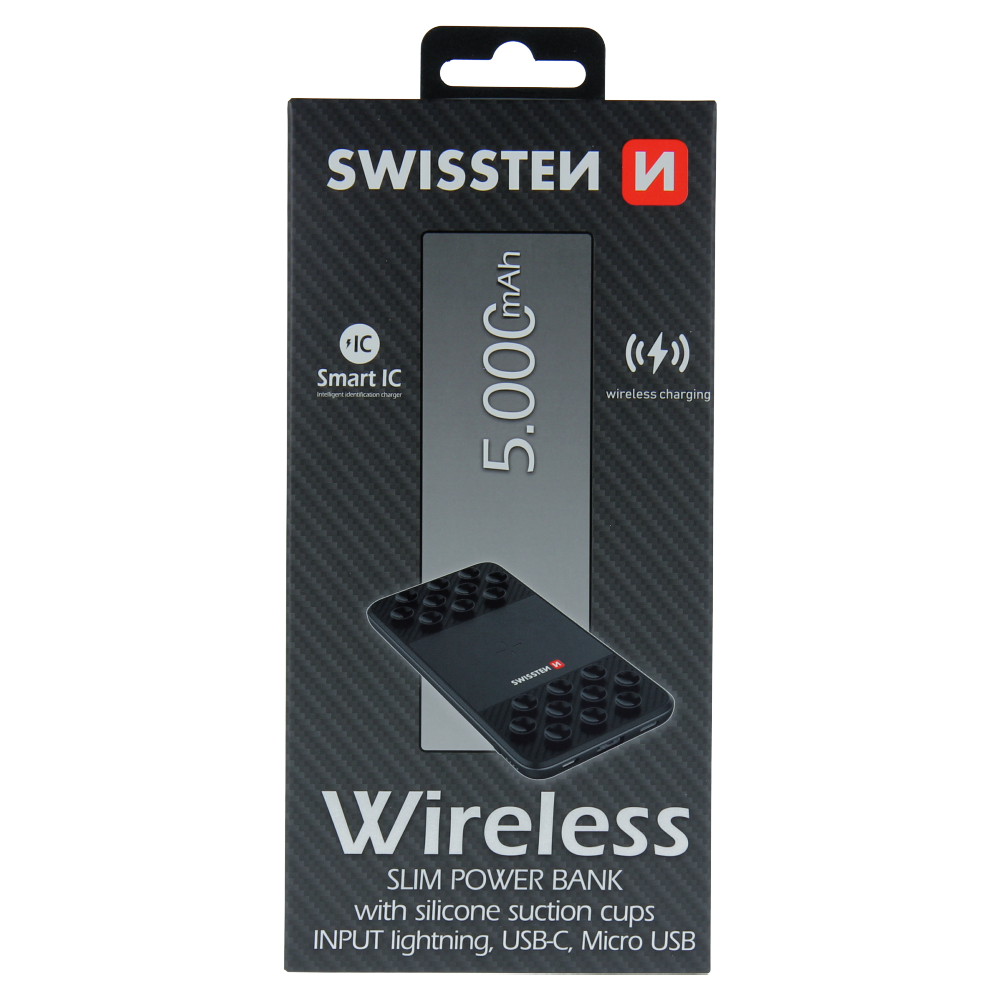 Swissten Wireless Slim Power Bank - 5000 mAh - Black