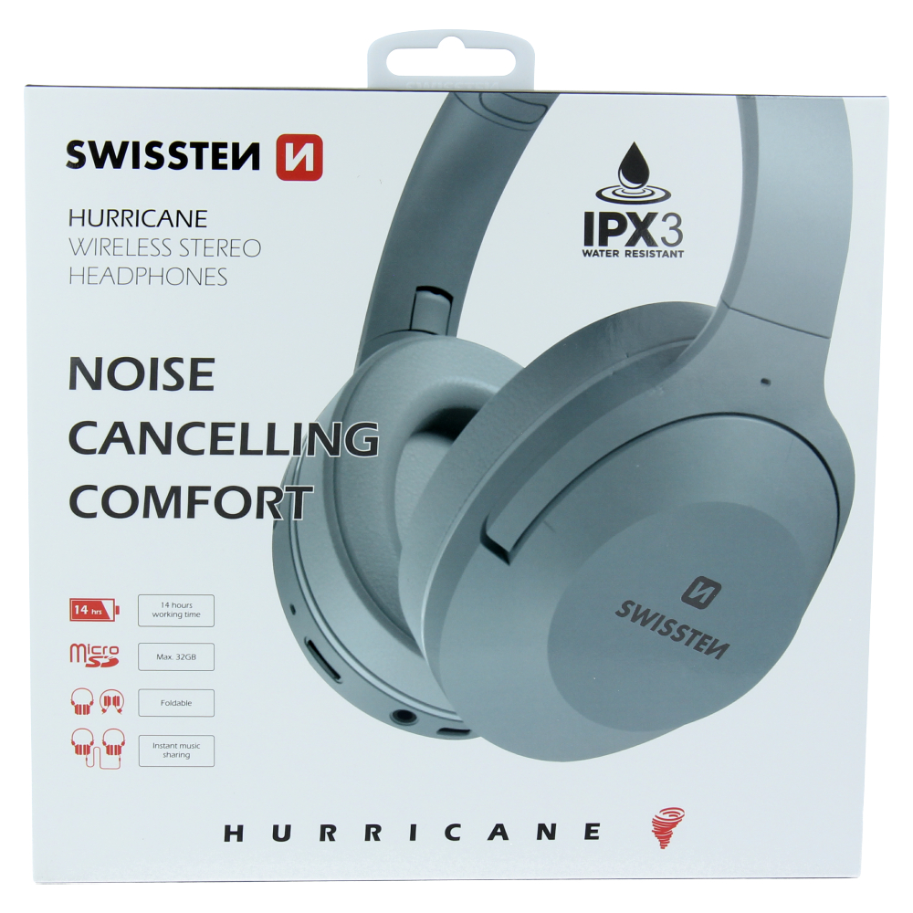 Swissten Hurricane Wireless Stereo Headphones - Noise Cancelling - Grey