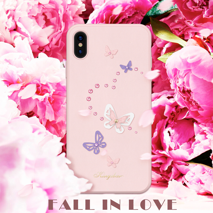 Kingxbar Apple iPhone XS Max - 3D Crystals PU Leather Case - Butterfly Pink